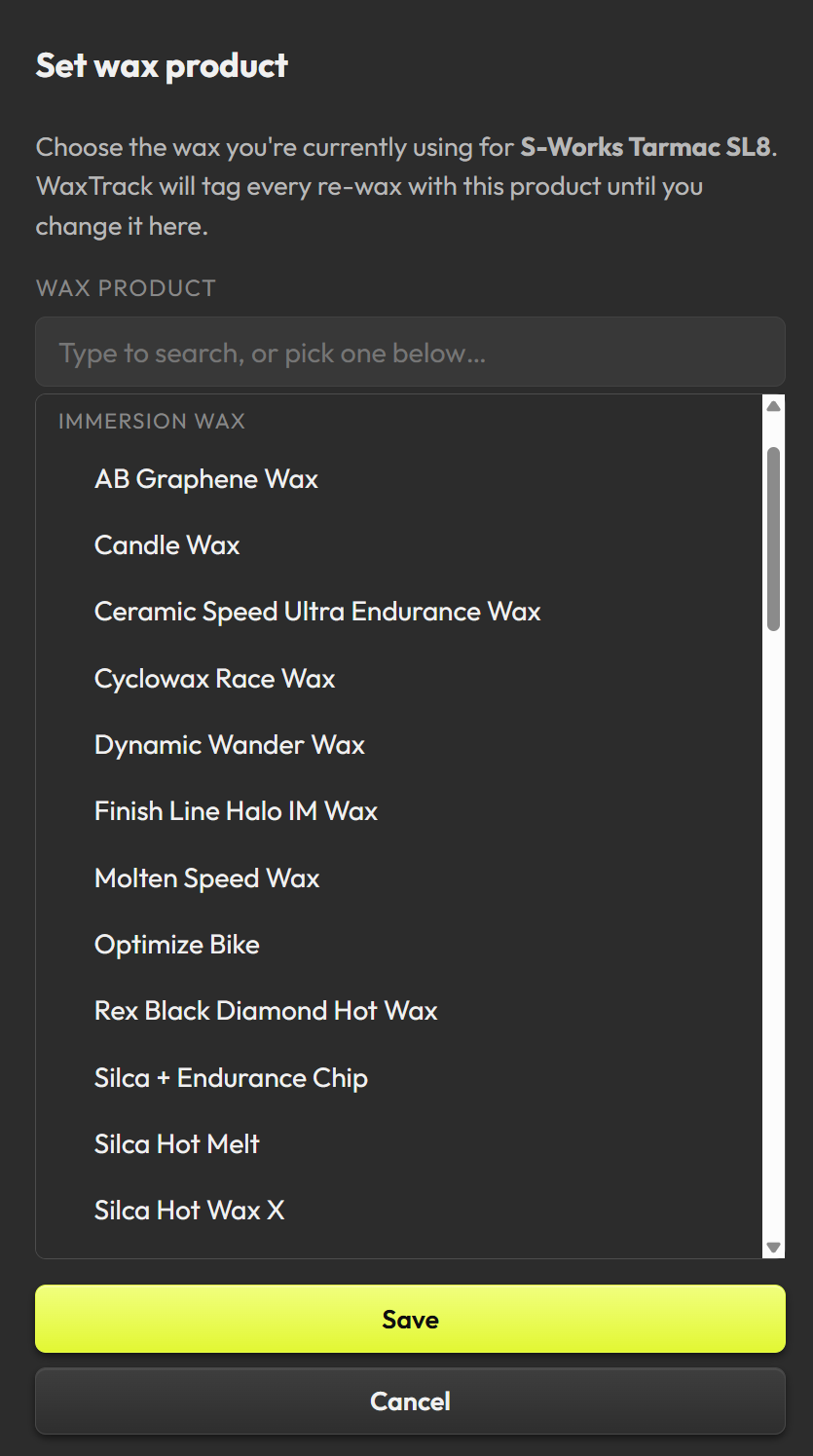 WaxTrack — the built-in wax catalog